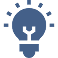 ide Icon of a blue light bulb with lines radiating from it, symbolizing an idea.