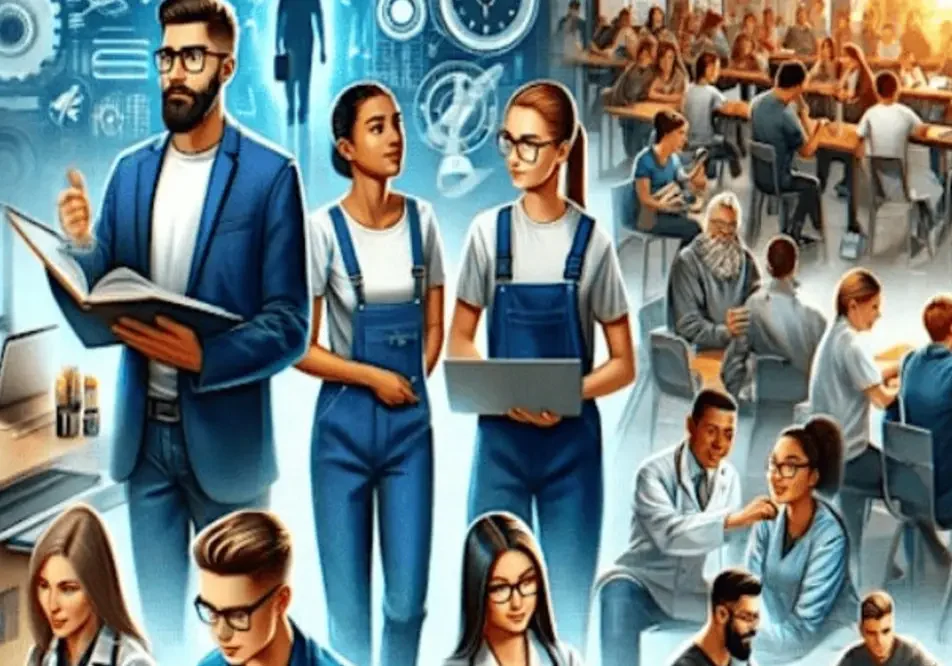A painting of many people in various outfits